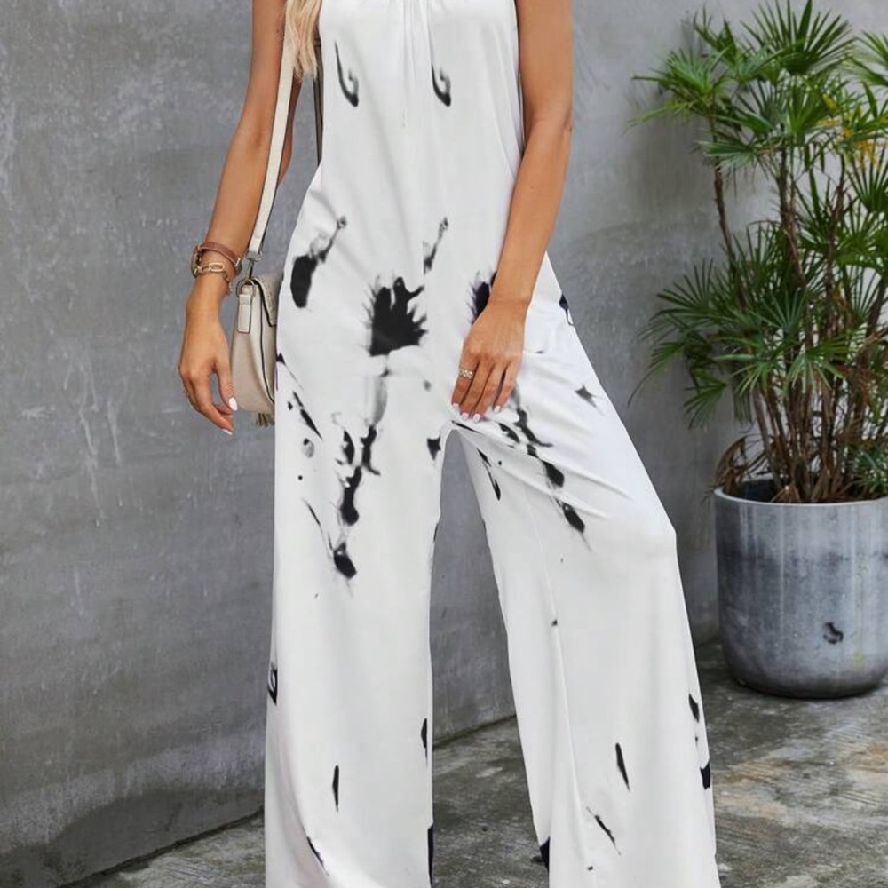 SHEIN Women's Black and White Jumpsuit Tie Dye Cami Wide leg New Without Tag XL - Picture 2 of 12